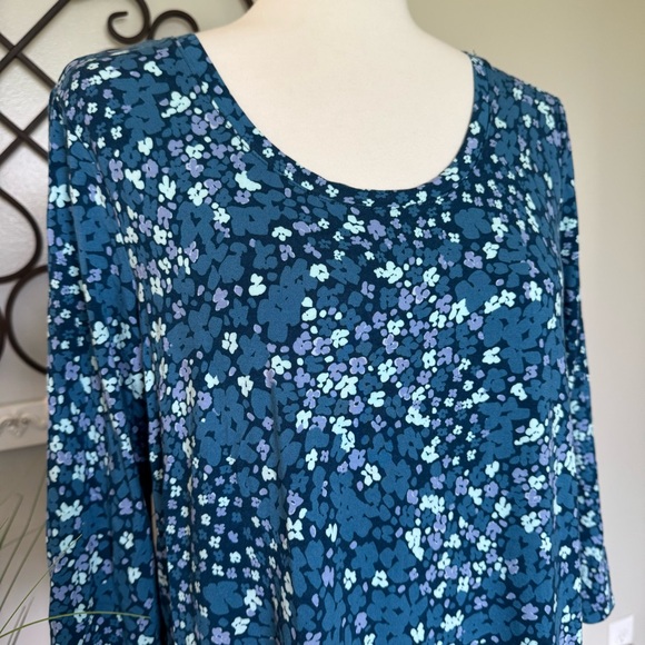 LOGO Size Large Floral Blue Women’s Blouse Top - Picture 2 of 6